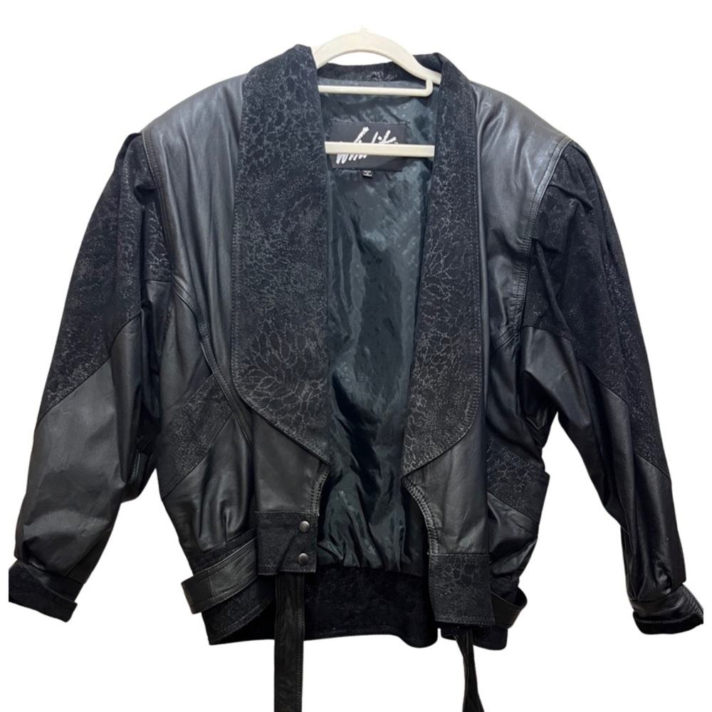 Vintage 80s Winlit black leather bomber jacket